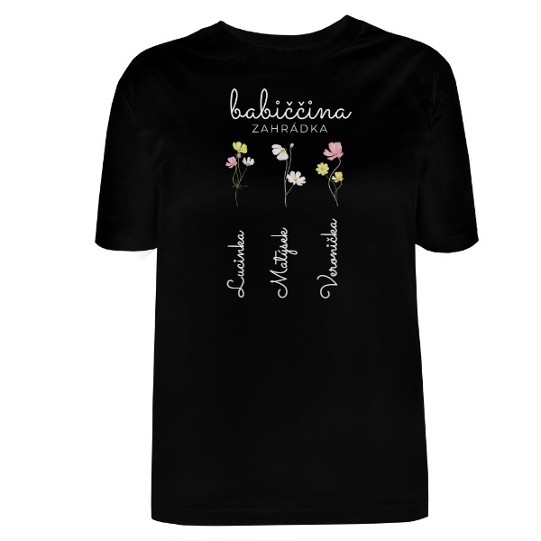 Babiččina zahrádka se jmény tří vnoučat bílý text